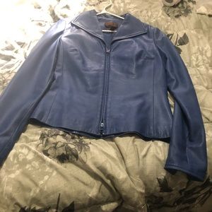 royal blue danier leather zip up blazer jacket